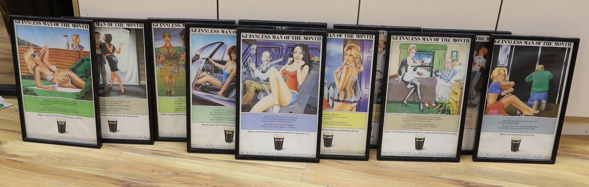Guinness Advertising - 11 framed Guinnless man of the Month posters